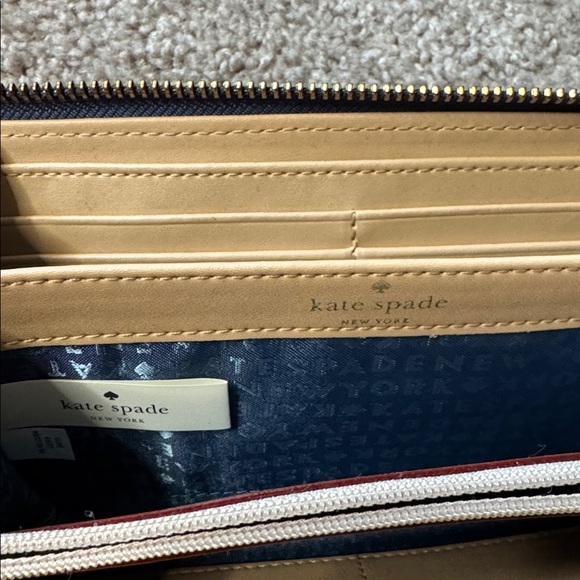 kate spade Blue Pebbled Leather Zip Around Wallet with Gold Logo - Picture 6 of 6